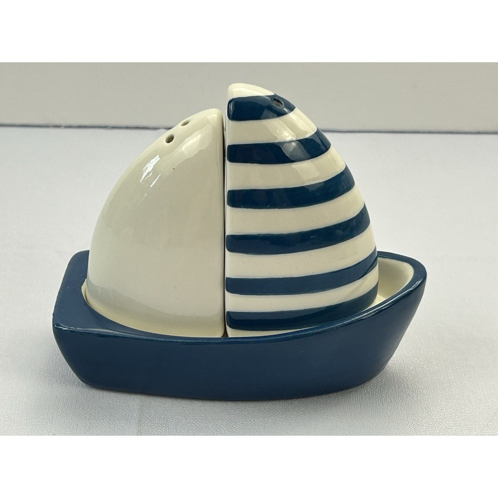Kirkland's Home Nautical Sailboat Salt Pepper Shakers Ceramic Blue White